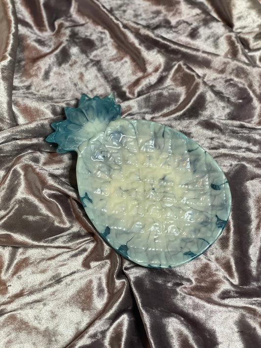 Blue and White Crackle Pineapple Resin Trinket Tray - EpoxyCore - [shop_type] 