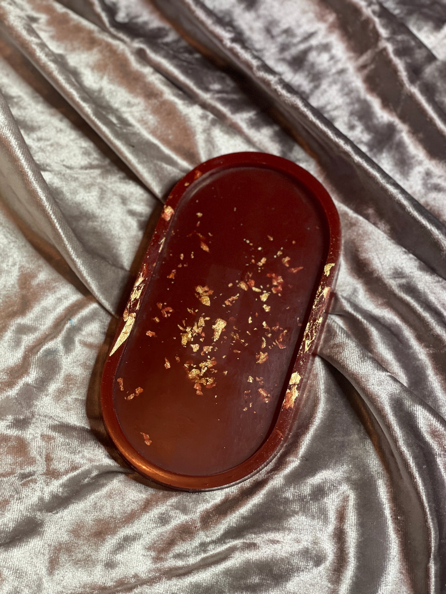 Deep Red with Gold Flakes Oval Resin Trinket Tray - EpoxyCore - [shop_type] 