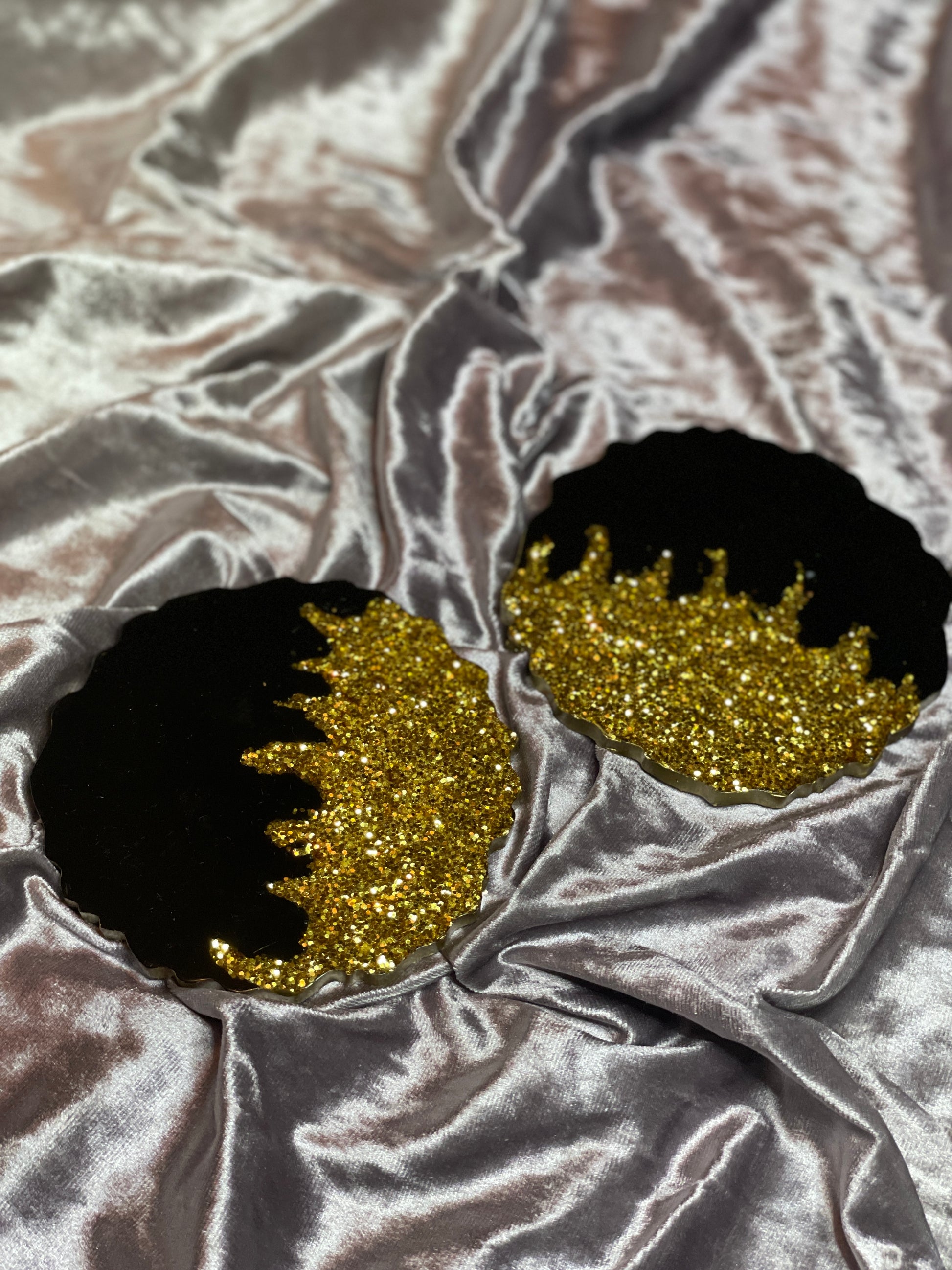 Black and Gold Glitter Coasters - Set of 2 - EpoxyCore - [shop_type] 