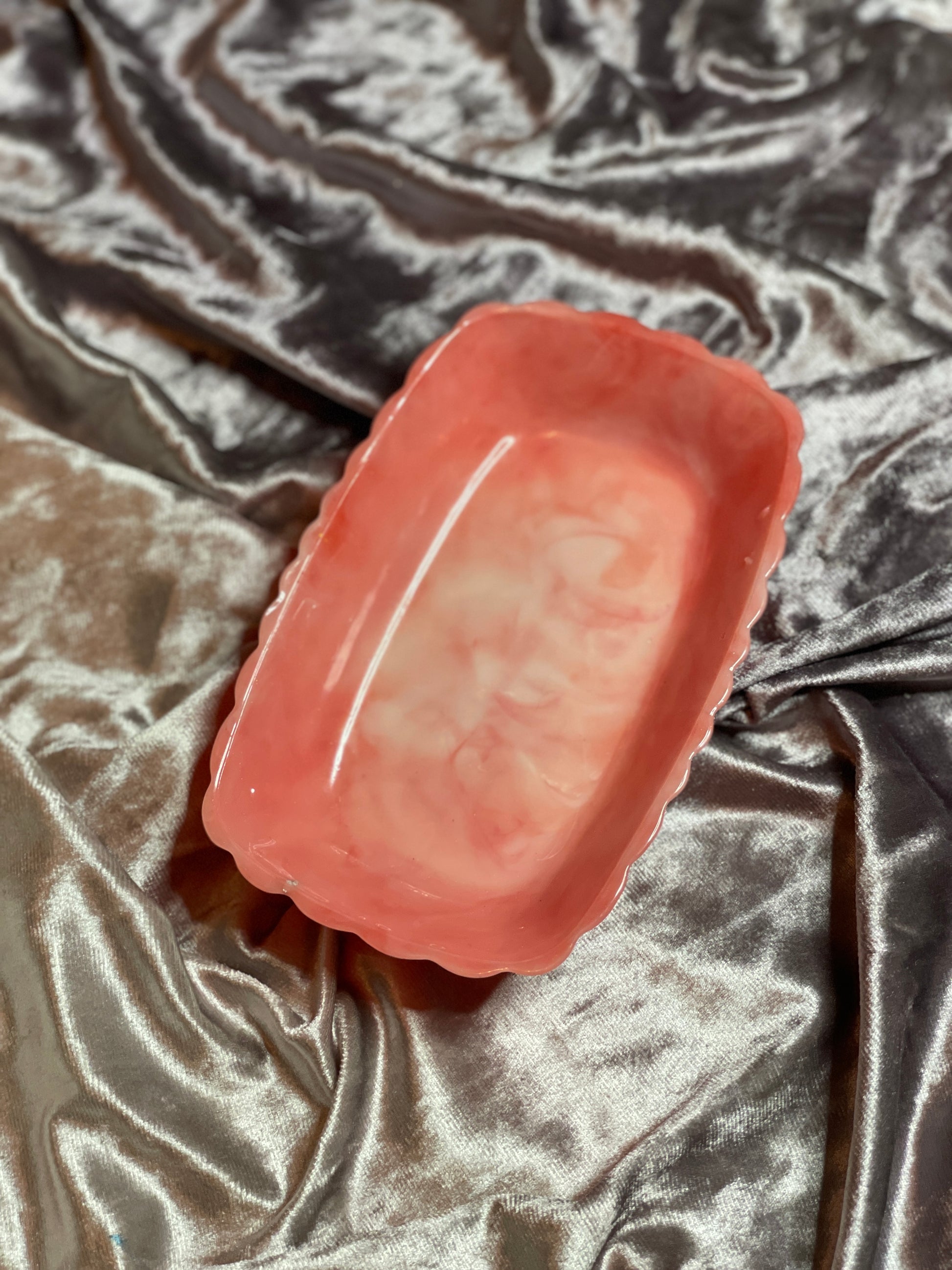 Red and White Marble Rectangle Pleated Resin Trinket Tray - EpoxyCore - [shop_type] 