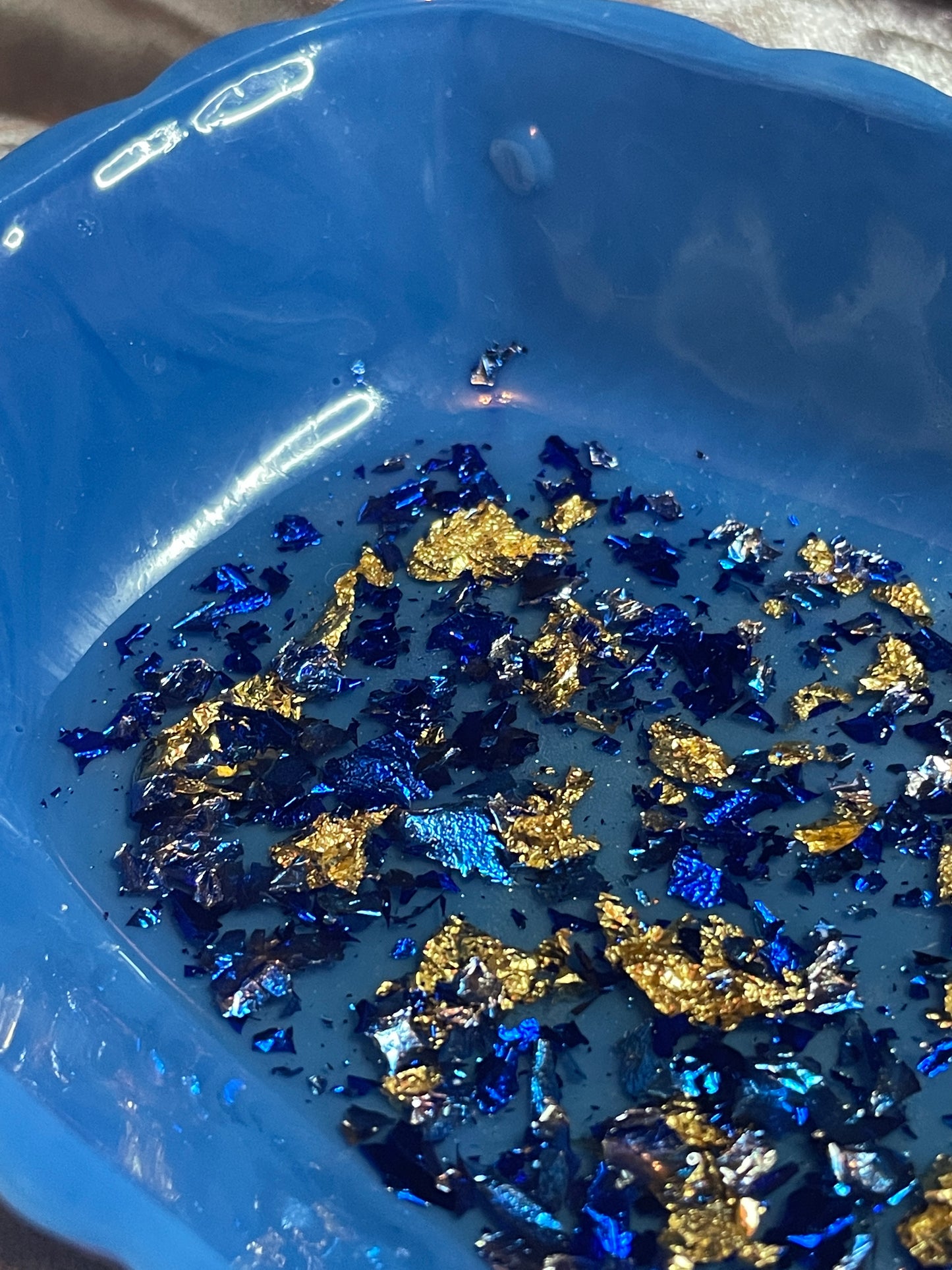 Blue with Gold and Blue Flakes Rectangle Pleated Resin Trinket Tray - EpoxyCore - [shop_type] 