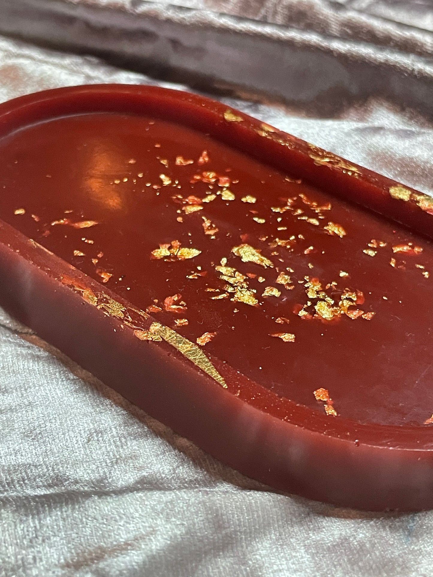 Deep Red with Gold Flakes Oval Resin Trinket Tray - EpoxyCore - [shop_type] 