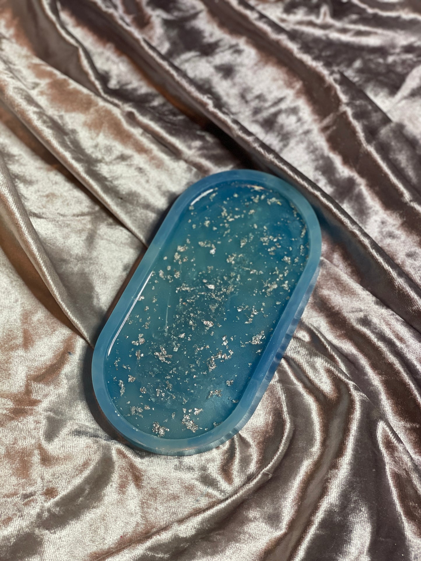 Blue and SIlver Flake Oval Resin Trinket Tray - EpoxyCore - [shop_type] 