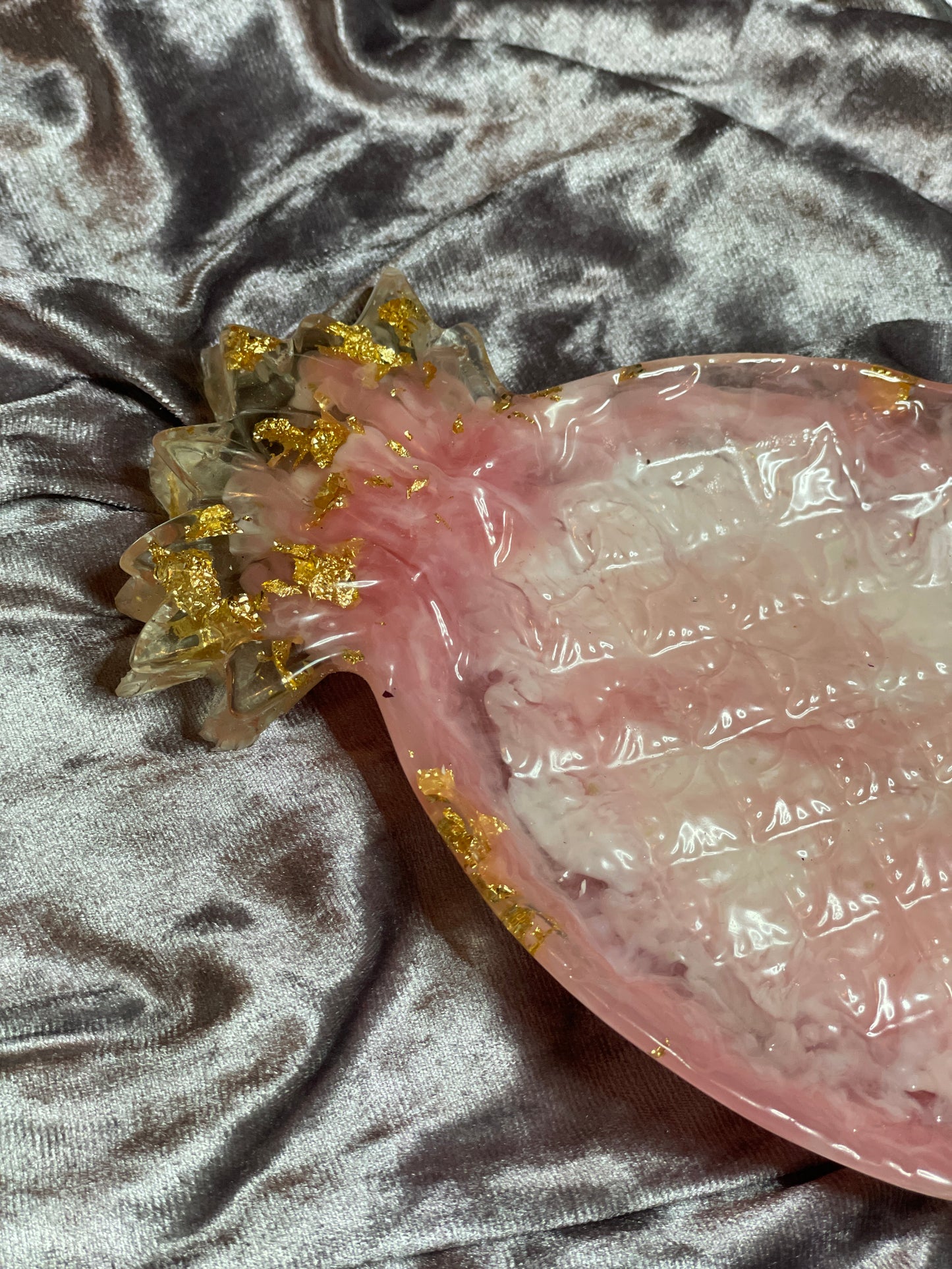 Pink and White Marble with Gold Flakes Pineapple Resin Trinket Tray - EpoxyCore - [shop_type] 