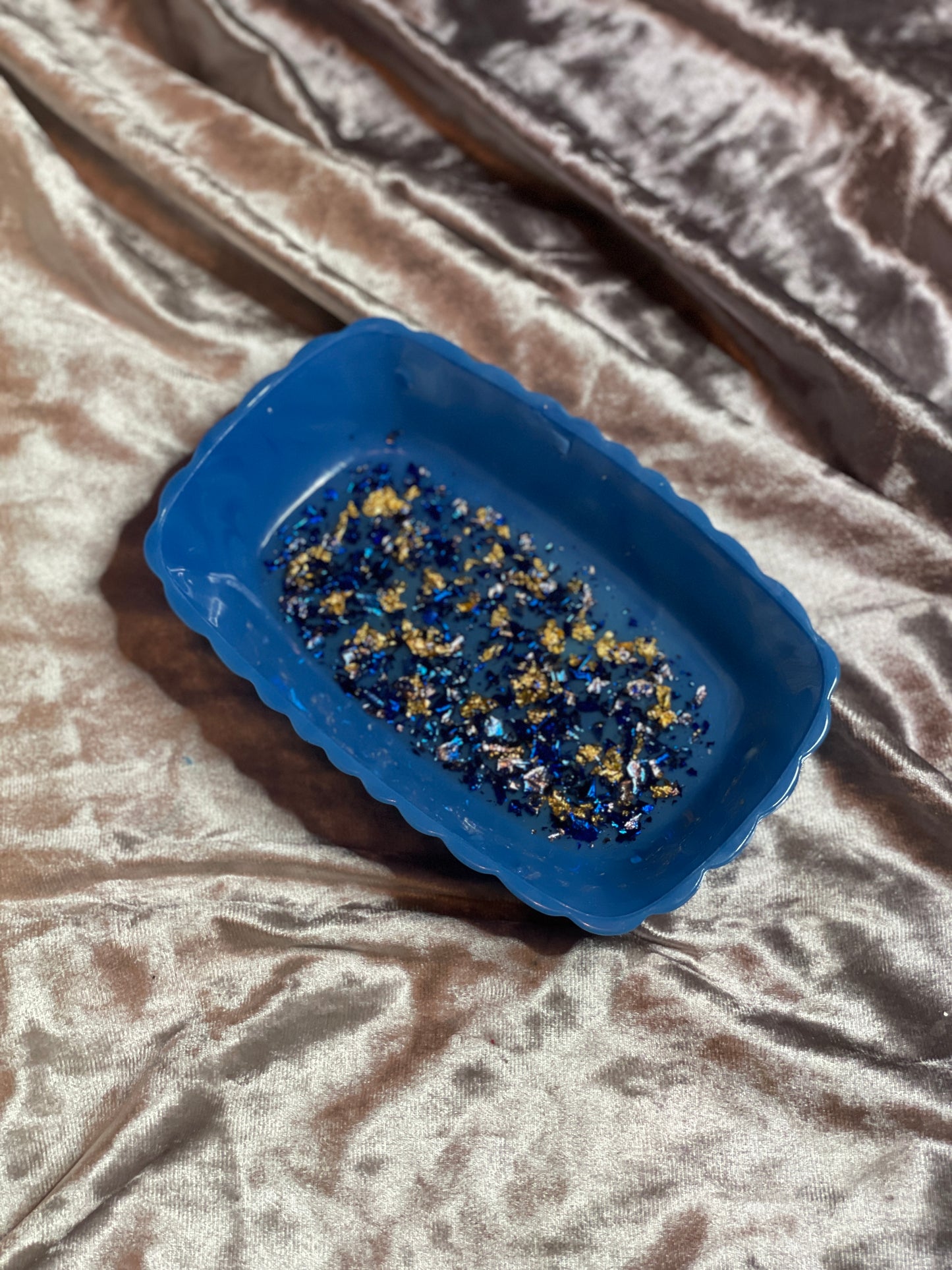 Blue with Gold and Blue Flakes Rectangle Pleated Resin Trinket Tray - EpoxyCore - [shop_type] 