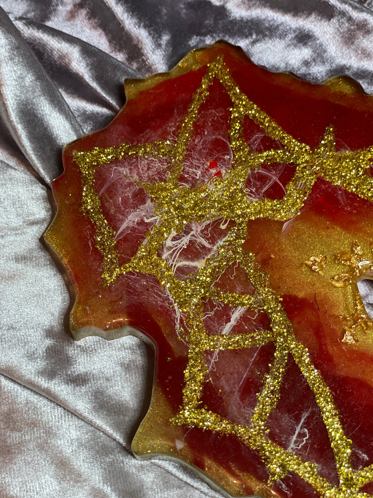 Deep Red, Gold and Glitter Geode Resin Placemat - EpoxyCore - [shop_type] 