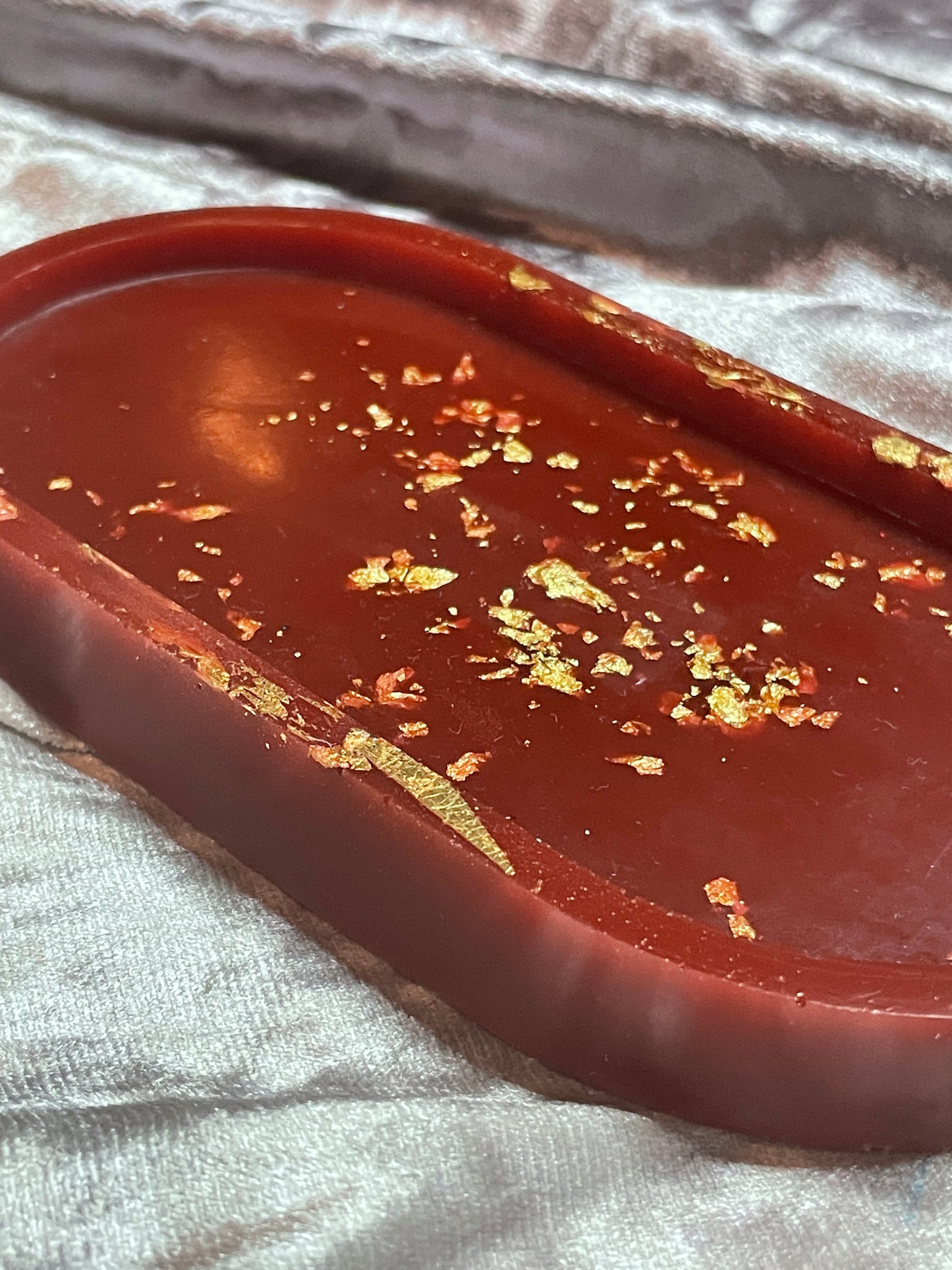 Deep Red with Gold Flakes Oval Resin Trinket Tray - EpoxyCore - [shop_type] 