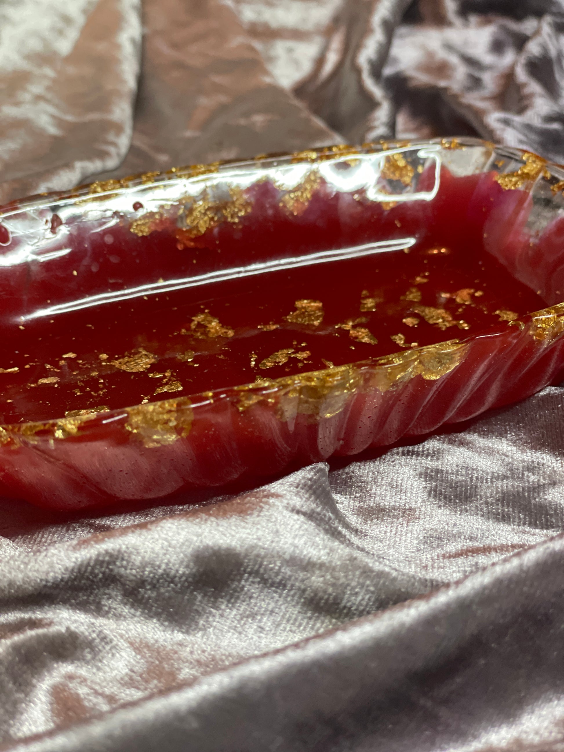 Red, Clear and Gold Flakes Rectangle Pleated Resin Trinket Tray - EpoxyCore - [shop_type] 