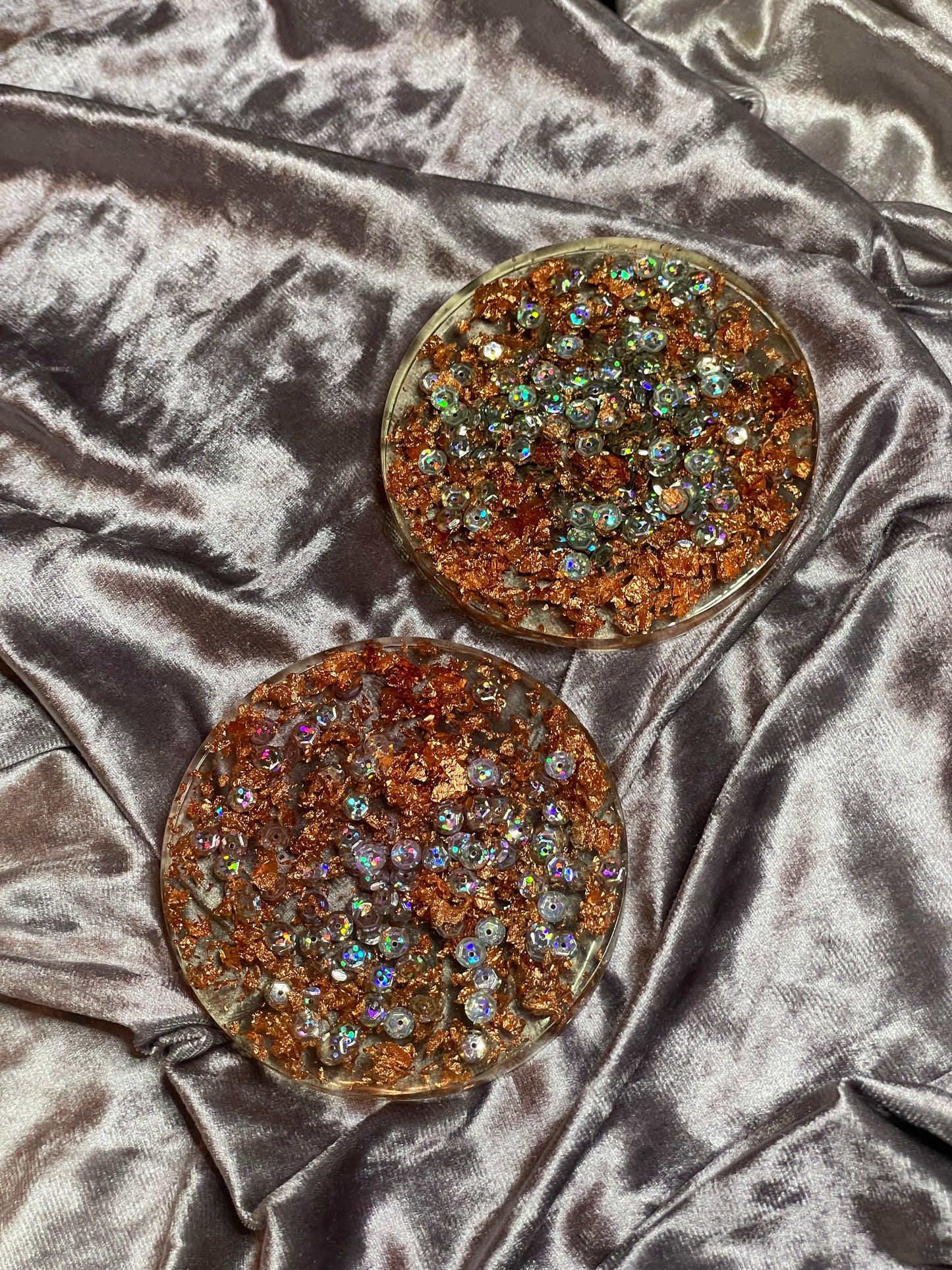 Rose Gold Flakes and Sequins with Clear Resin Coasters - Set of 2 - EpoxyCore - [shop_type] 