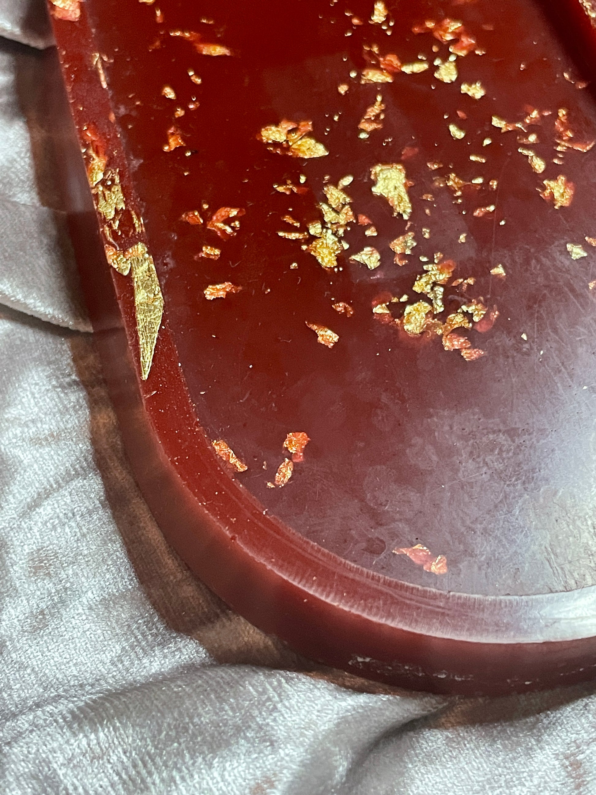 Deep Red with Gold Flakes Oval Resin Trinket Tray - EpoxyCore - [shop_type] 