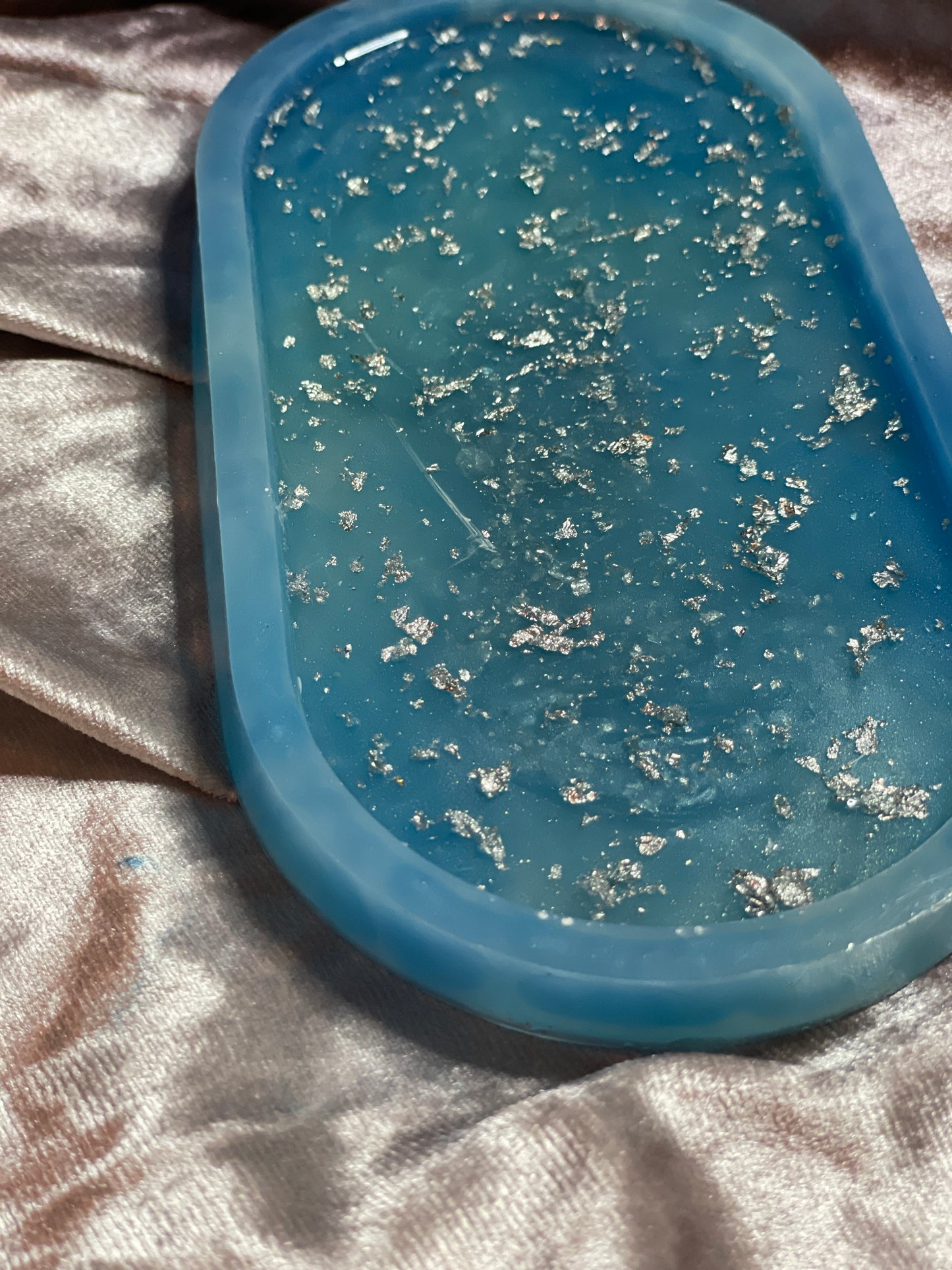 Blue and SIlver Flake Oval Resin Trinket Tray - EpoxyCore - [shop_type] 