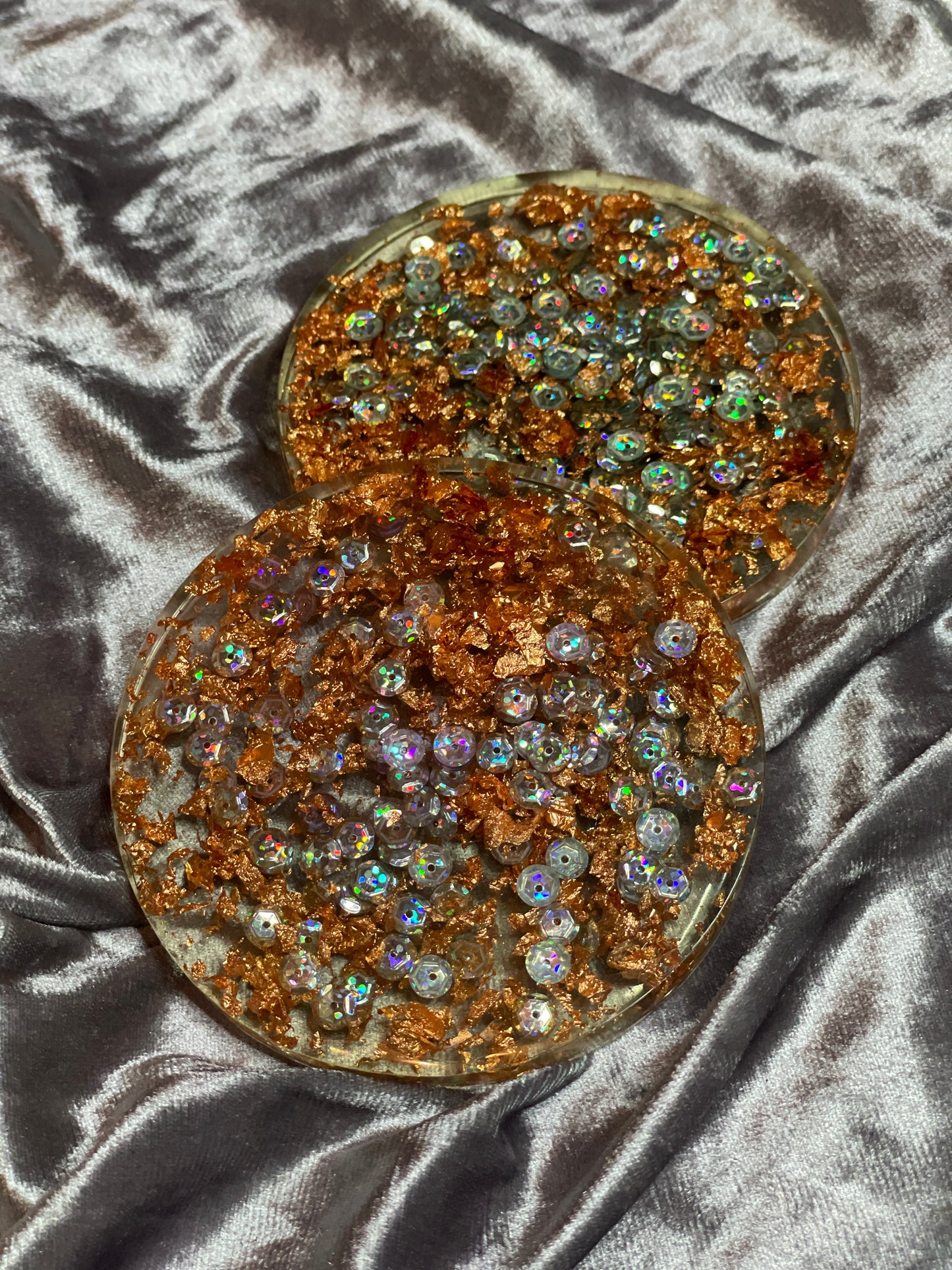 Rose Gold Flakes and Sequins with Clear Resin Coasters - Set of 2 - EpoxyCore - [shop_type] 