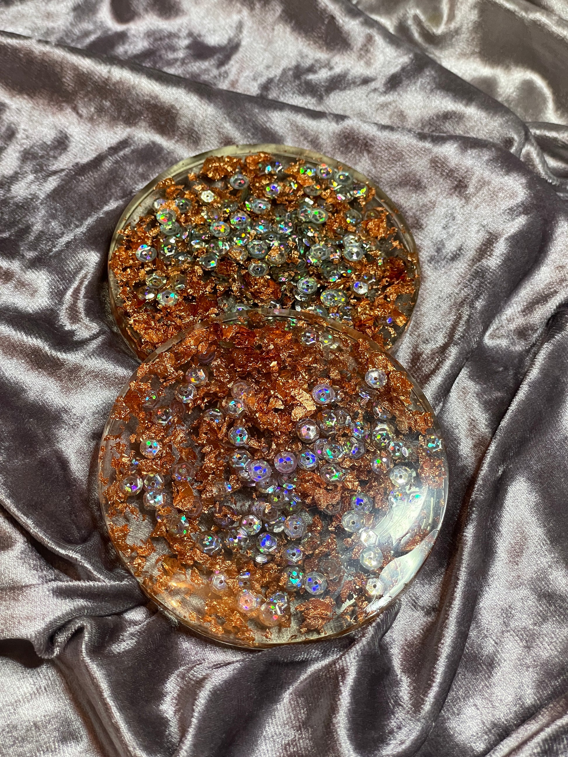 Rose Gold Flakes and Sequins with Clear Resin Coasters - Set of 2 - EpoxyCore - [shop_type] 