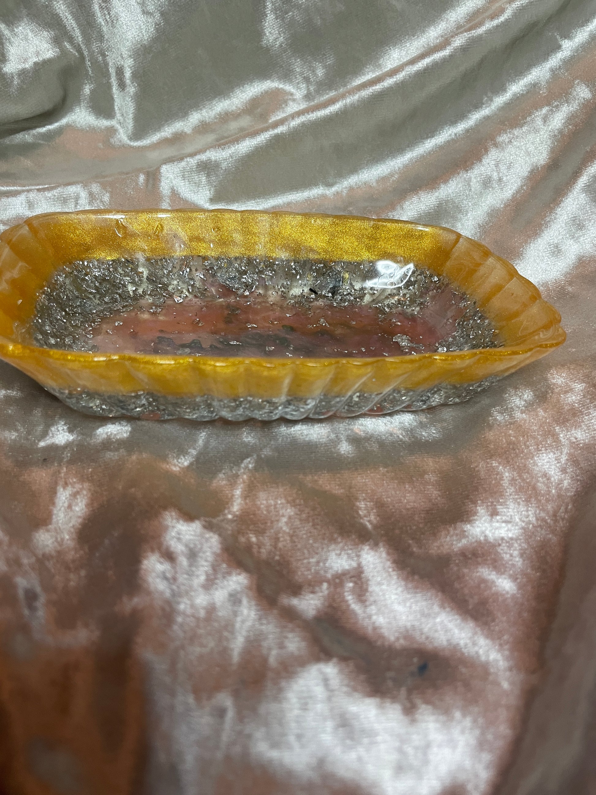 Gold, Pink and Clear with Silver Flakes Rectangle Pleated Resin Trinket Tray - EpoxyCore - [shop_type] 