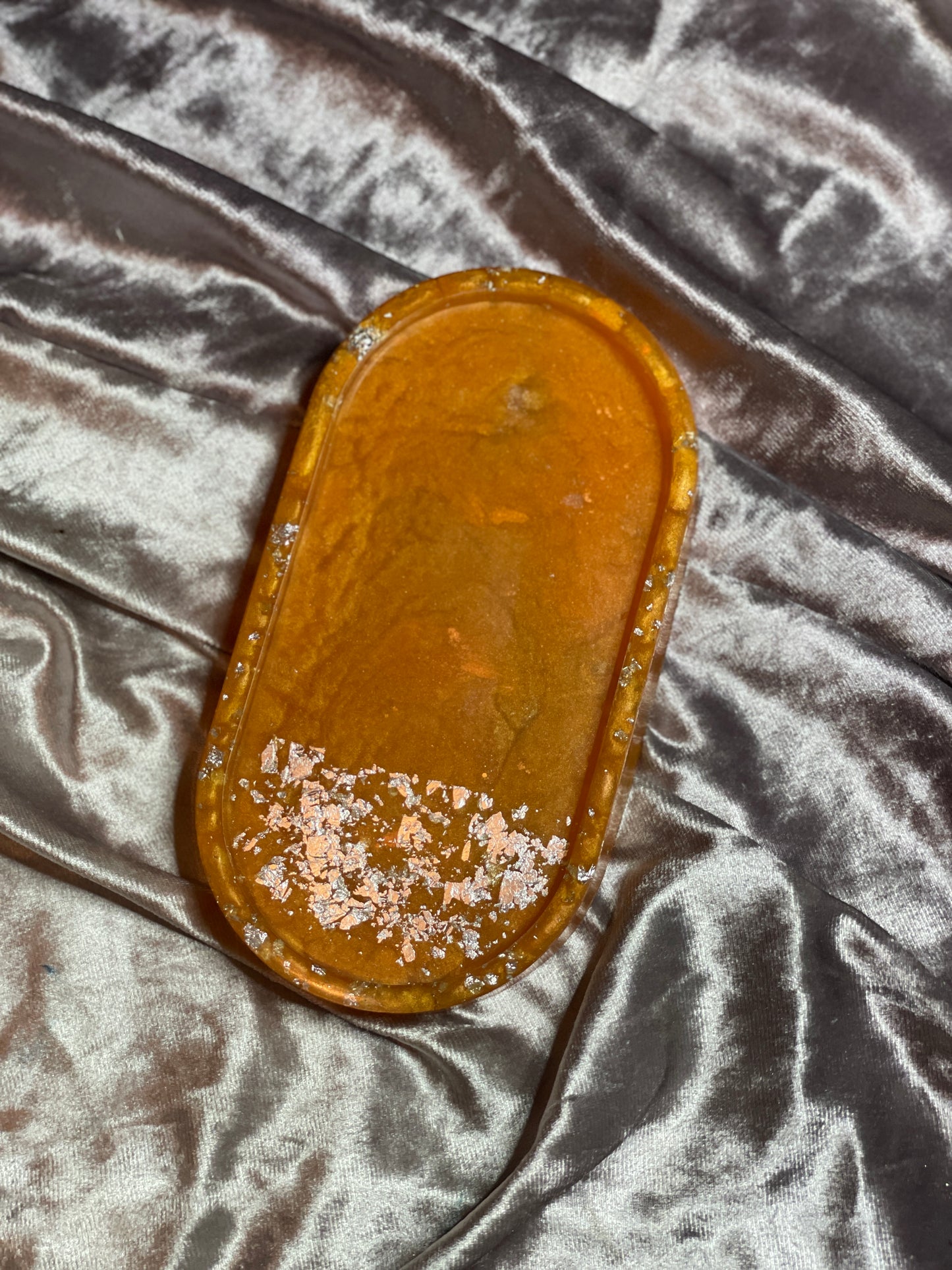 Orange with SIlver Flakes Oval Resin Trinket Tray - EpoxyCore - [shop_type] 