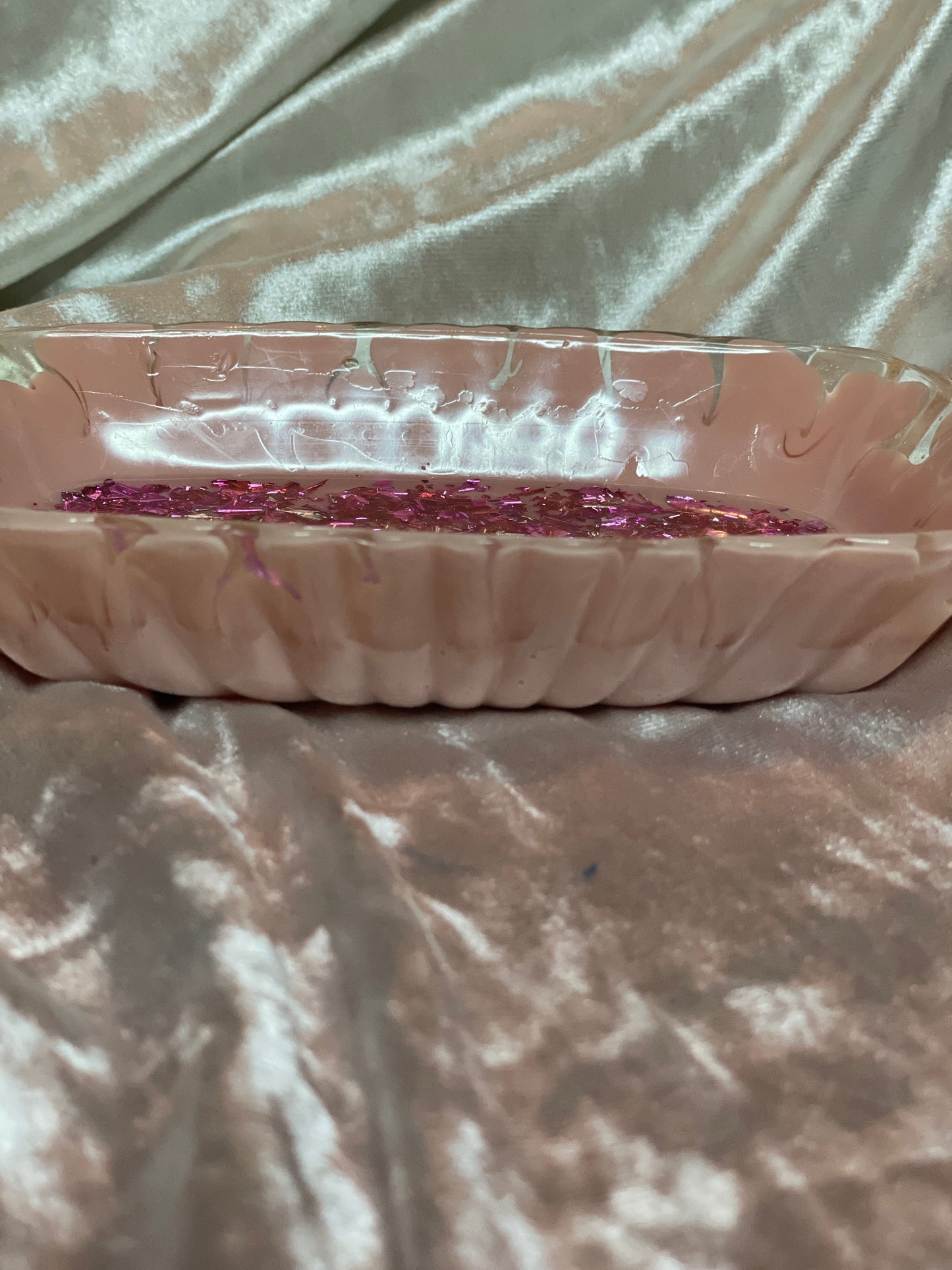 Pink with Pink Flakes Rectangle Pleated Resin Trinket Tray - EpoxyCore - [shop_type] 