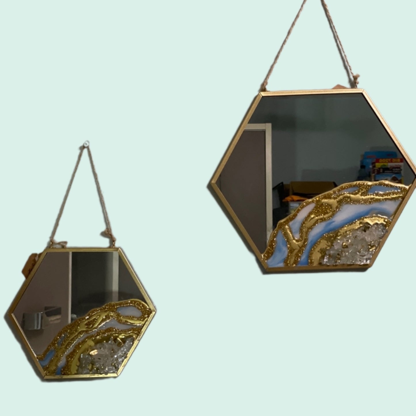 Hexagonal Wall Hanging Resin Mirror - Custom Wall Art